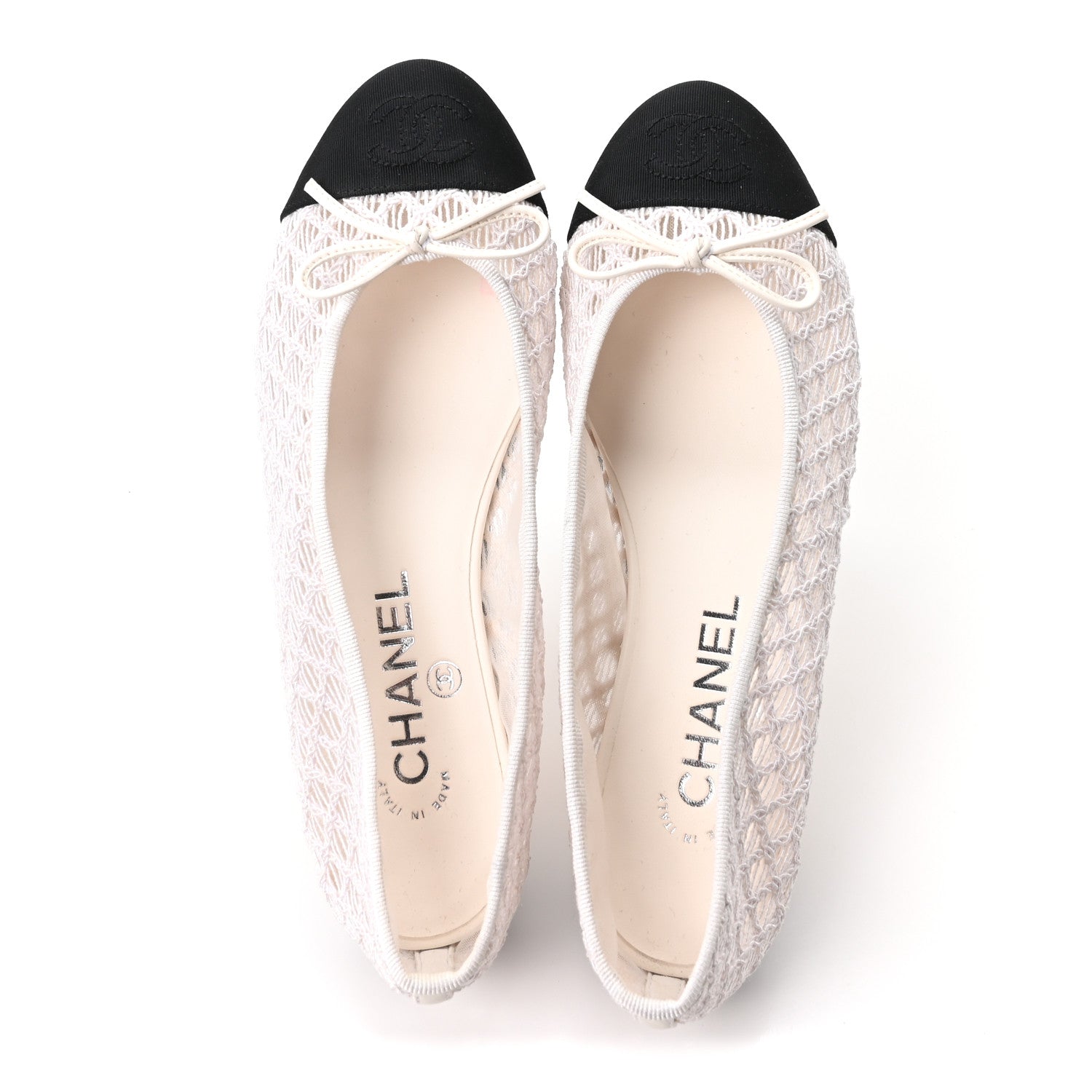 Chanel Mesh Crochet Grosgrain Cap Toe Ballerina Flats 36 White Black 2 of 9