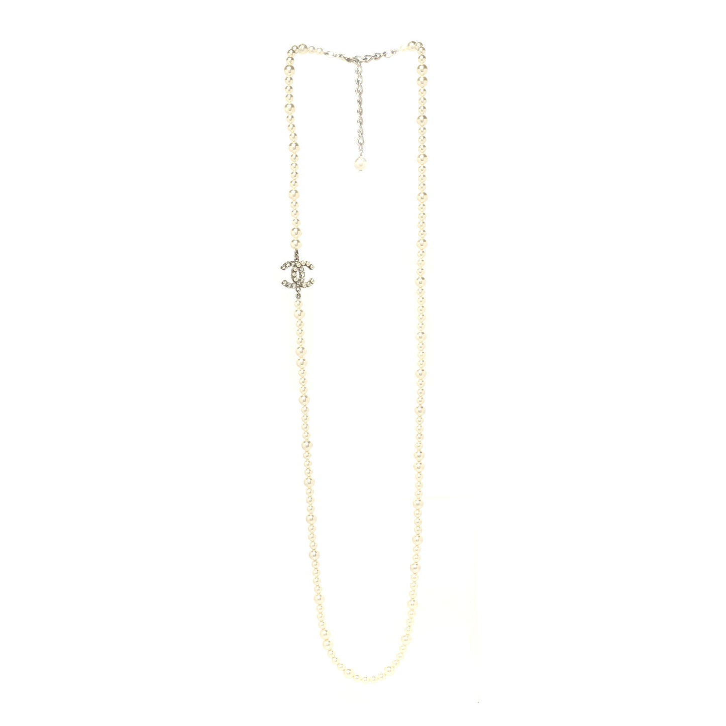Crystal Pearl CC Long Necklace Gold
