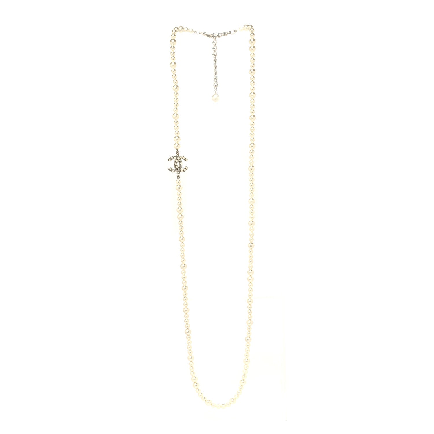 Chanel Crystal Pearl CC Long Necklace Gold 3 of 5