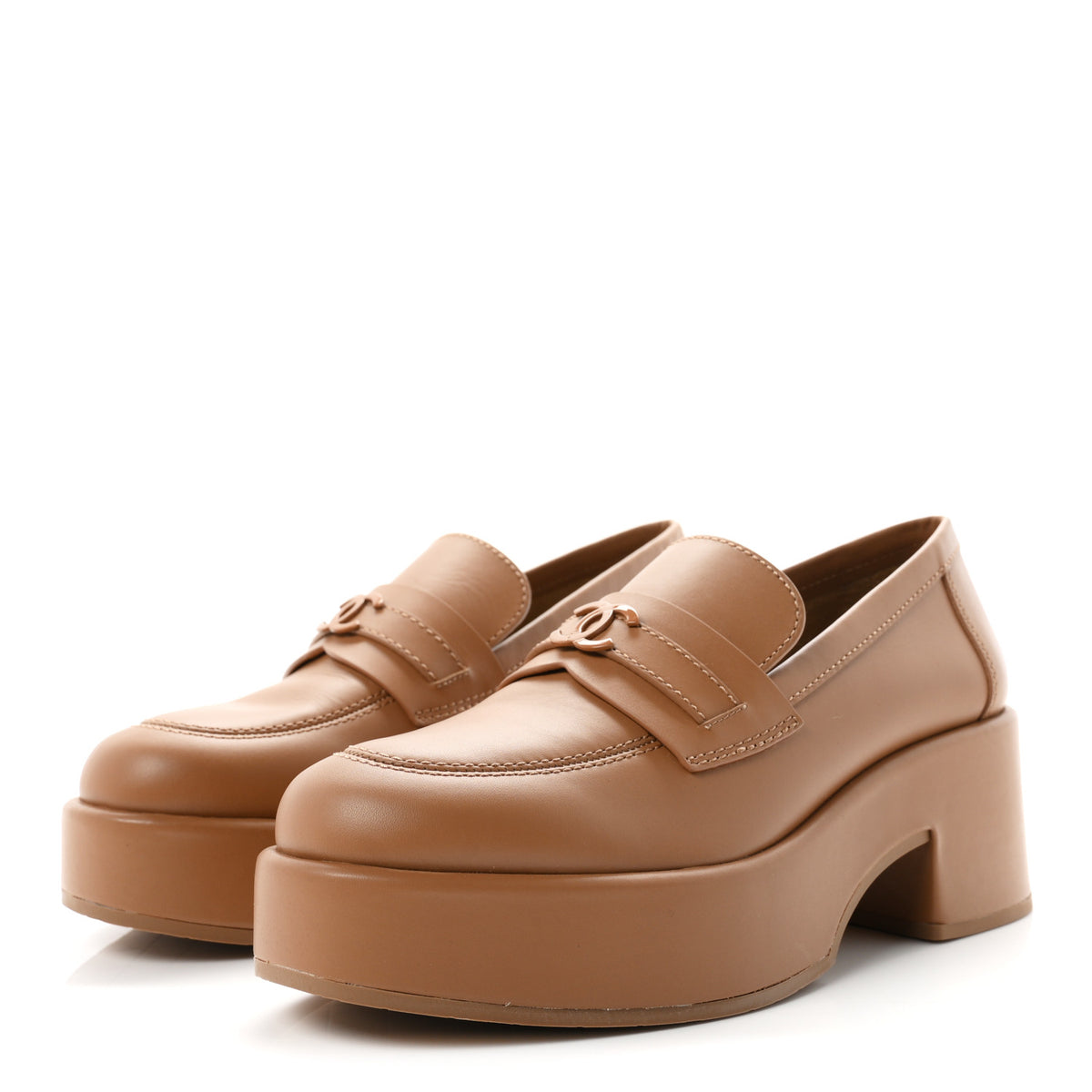 Chanel Calfskin CC Platform Loafers 38 Beige 4 of 9