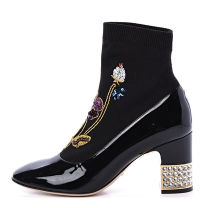 Gucci Patent Calfskin Candy Sock Ankle Boots 37 Black 1 of 10