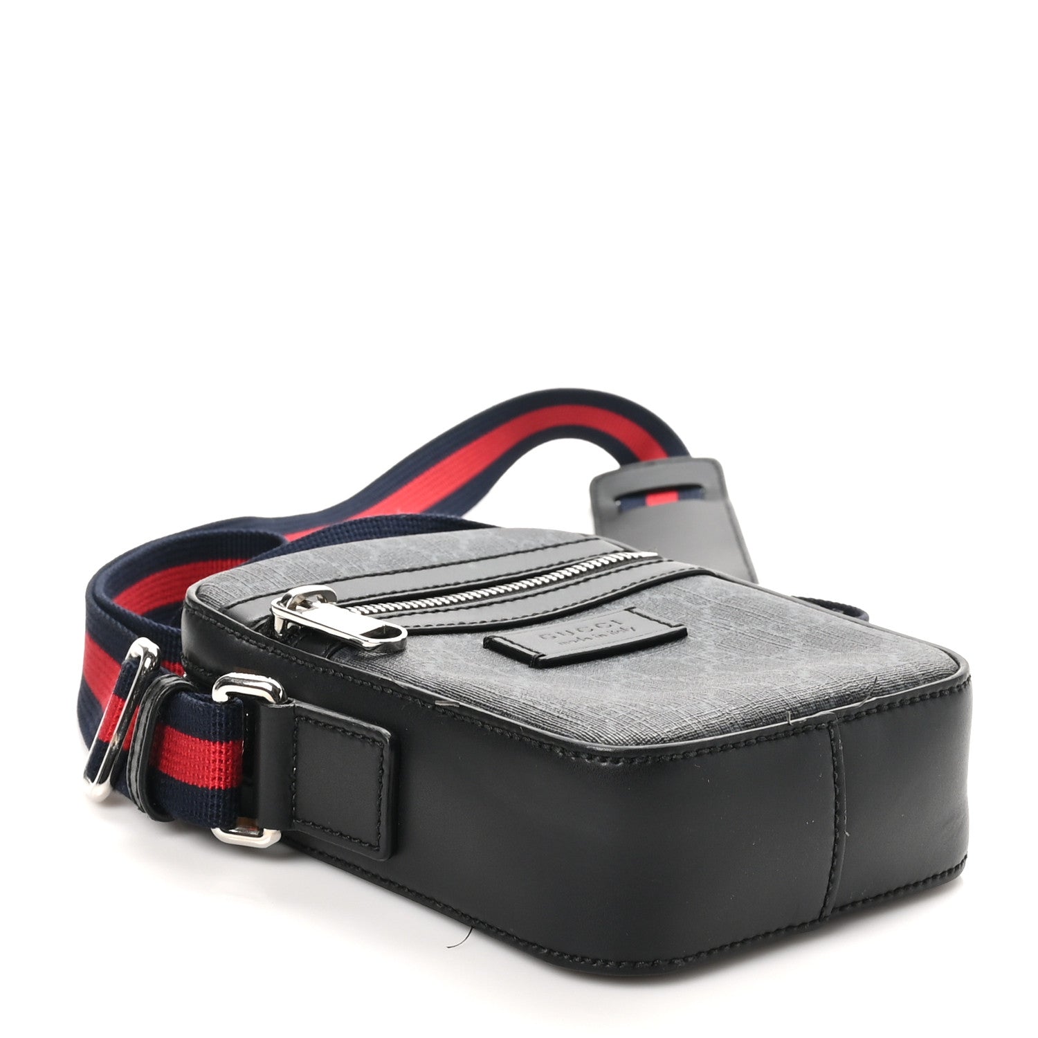 Gucci GG Supreme Monogram Appia Calfskin Web Small Camera Messenger Bag Black Grey 4 of 12