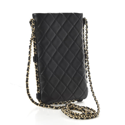 Chanel Lambskin Quilted Chain Around Phone Holder Black 3 of 11