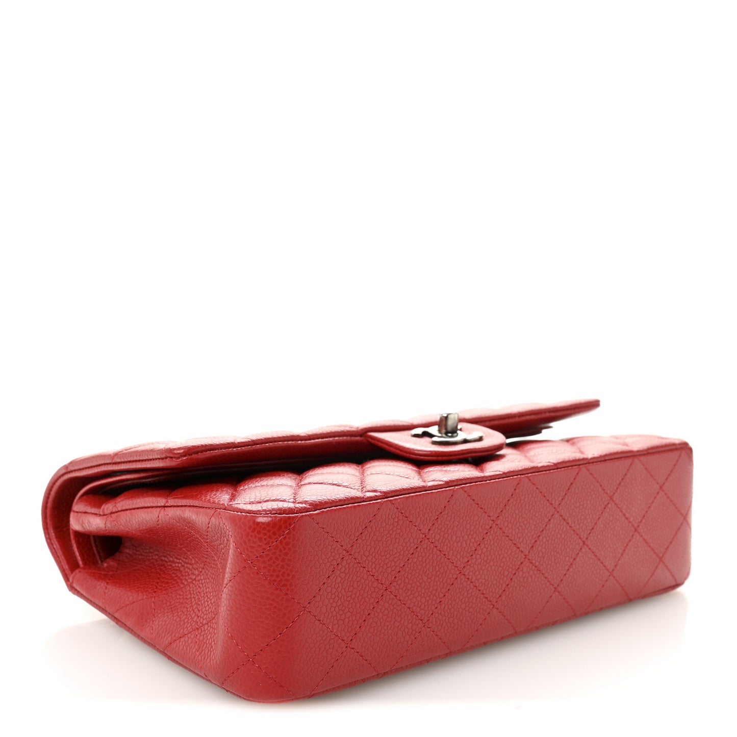 Caviar Quilted Medium Double Flap Red