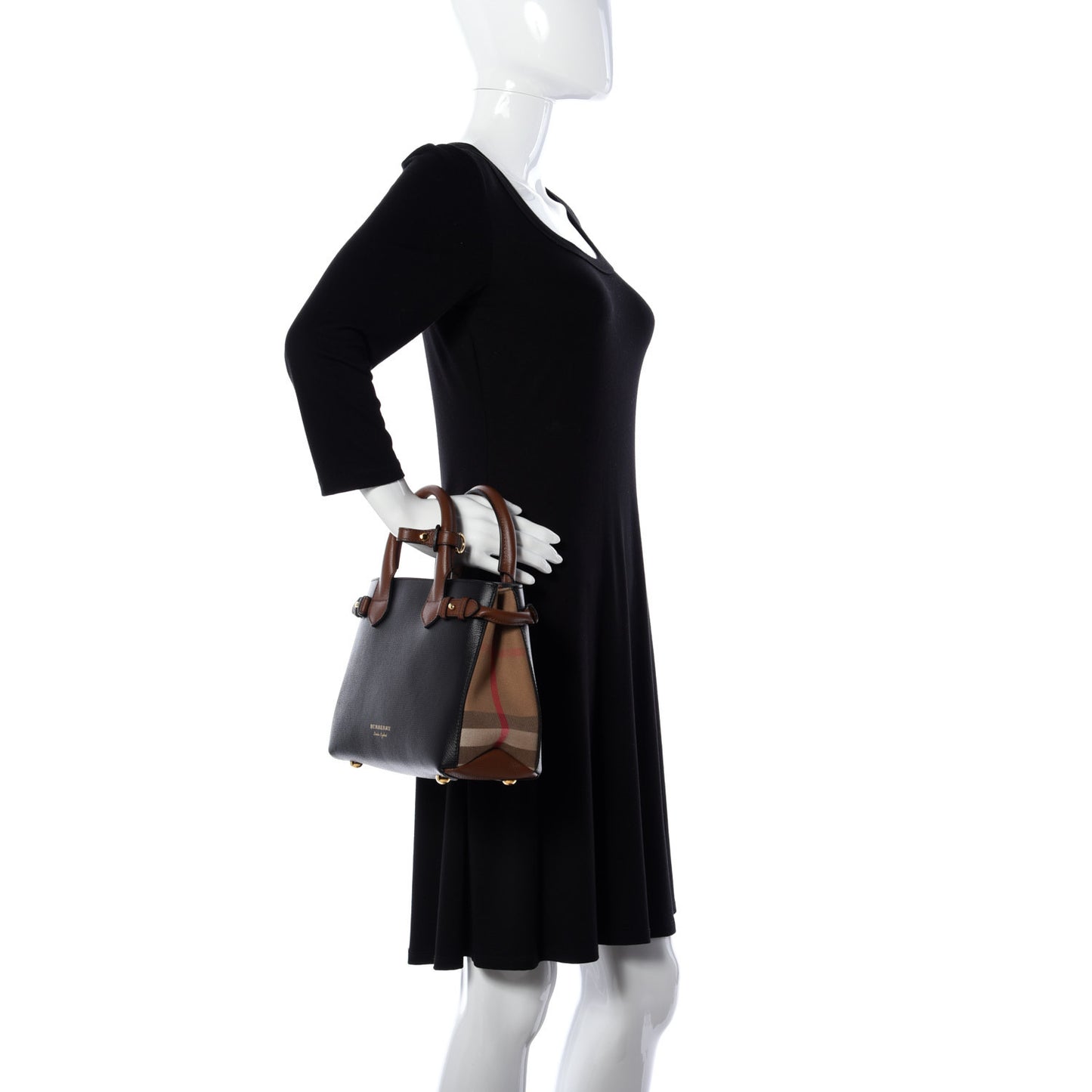 Derby Calfskin House Check Small Bi-Color Banner Tote Black Tan