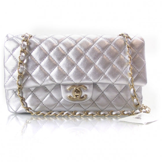 Lambskin Medium Double Flap Matte Silver