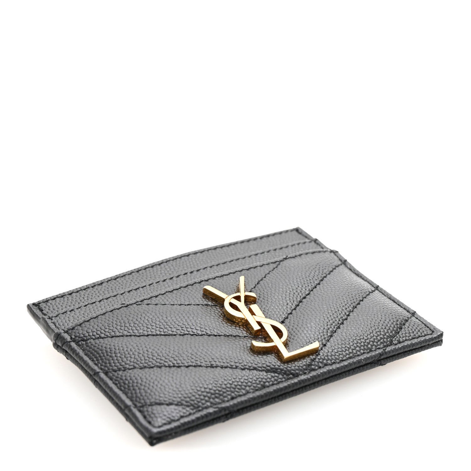 Saint Laurent Grain De Poudre Matelasse Chevron Monogram Credit Card Case Black 4 of 7