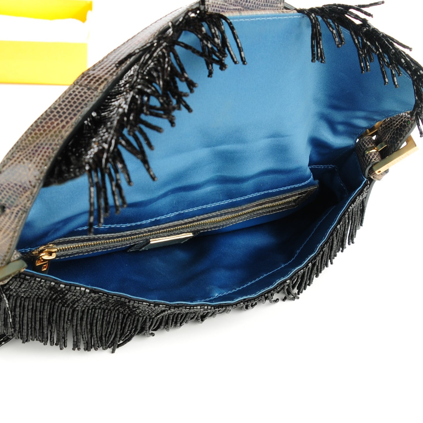 Lizard Beaded Fringe Baguette Black