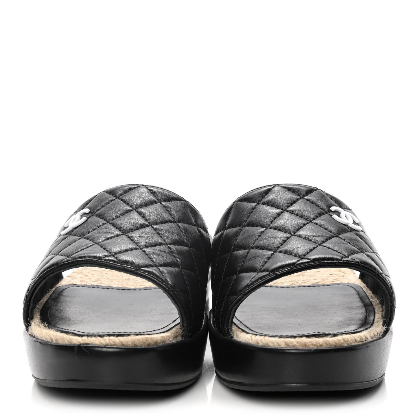 Lambskin Quilted CC Espadrille Slip On Sandals 39 Black