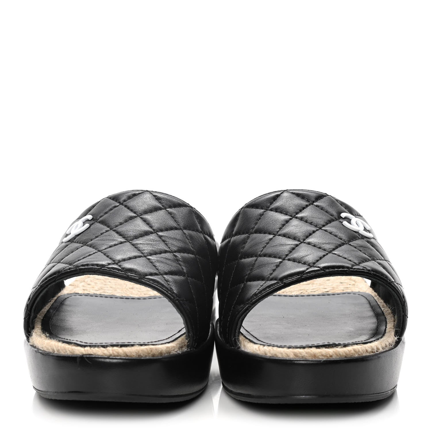 Chanel Lambskin Quilted CC Espadrille Slip On Sandals 39 Black 2 of 14