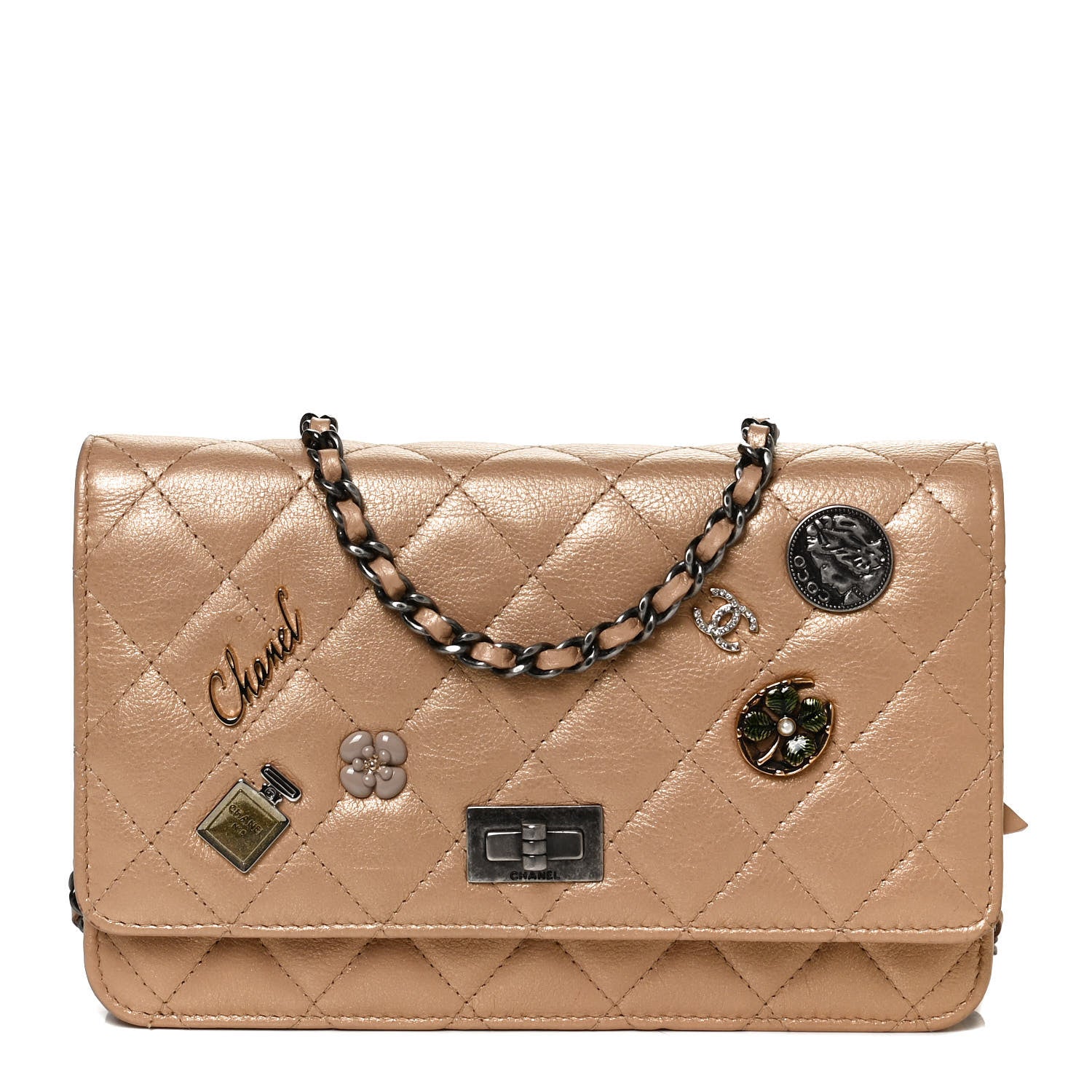 Chanel Metallic Calfskin Lucky Charms Casino 2.55 Reissue Wallet On Chain WOC Beige 1 of 14