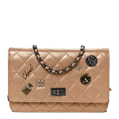 Chanel Metallic Calfskin Lucky Charms Casino 2.55 Reissue Wallet On Chain WOC Beige 1 of 14