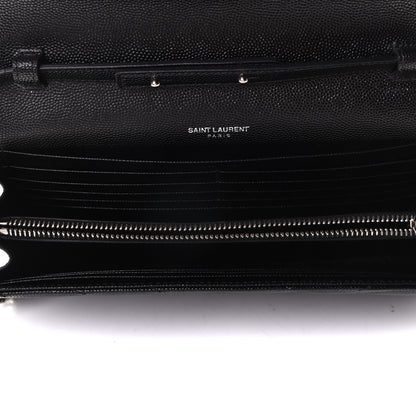 Saint Laurent Grain De Poudre Matelasse Chevron Monogram Chain Wallet Black 4 of 7