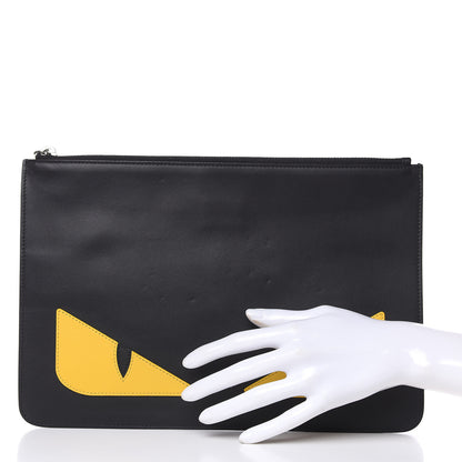 Fendi Vitello Century Monster Eyes Inlay Pouch Black Giallo 2 of 10
