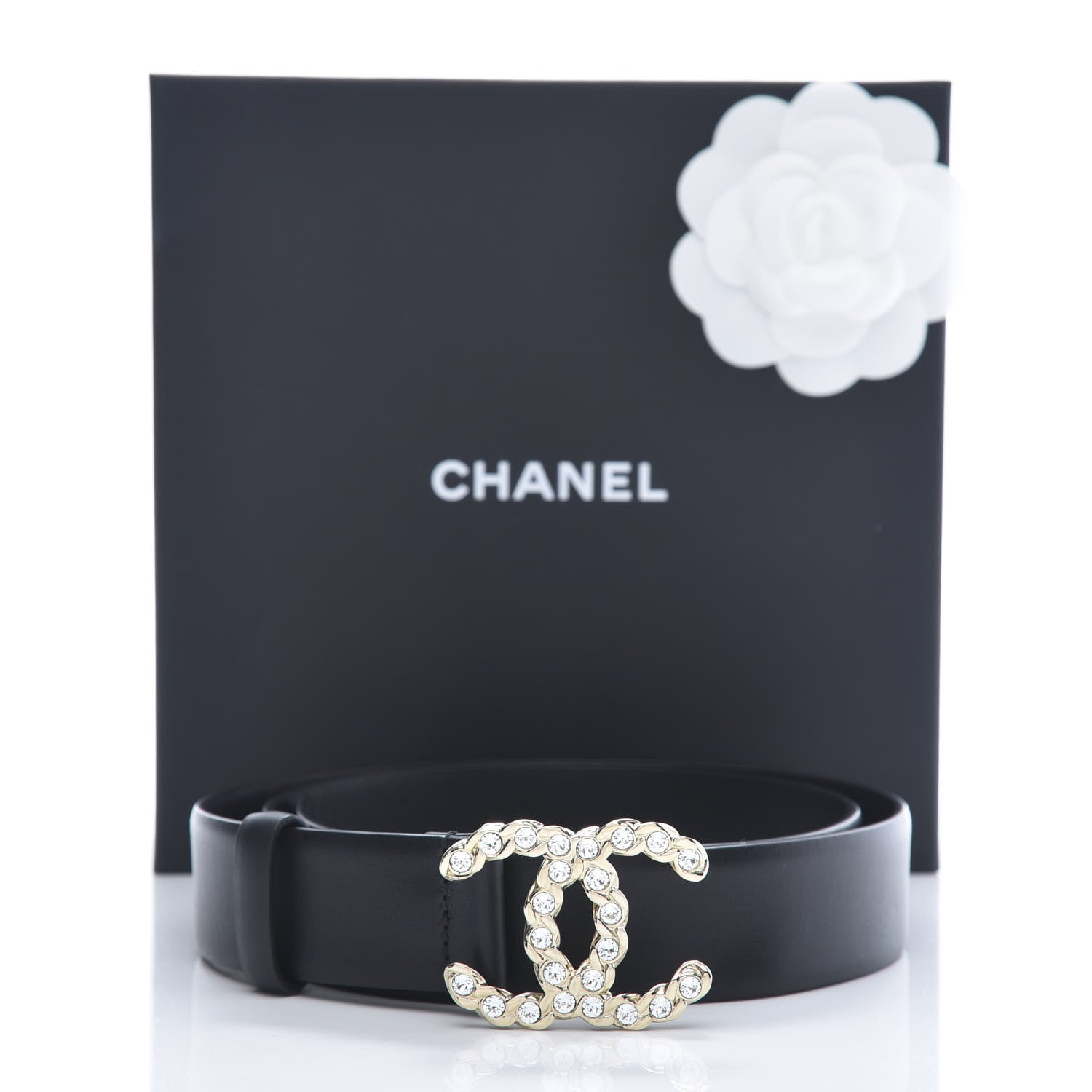 Chanel Calfskin Crystal Pearls Coronation CC Belt 80 32 Black 6 of 6