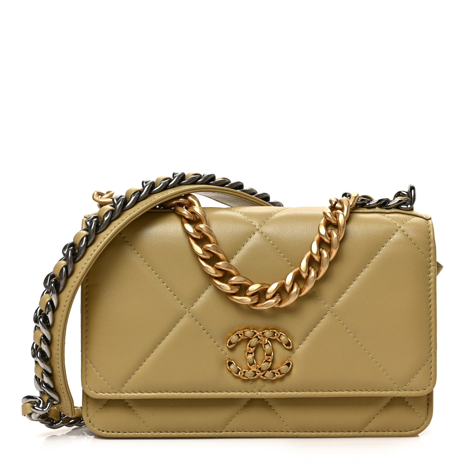 image of CHANEL Lambskin Quilted Chanel 19 Wallet On Chain WOC in the color Light Green by FASHIONPHILE