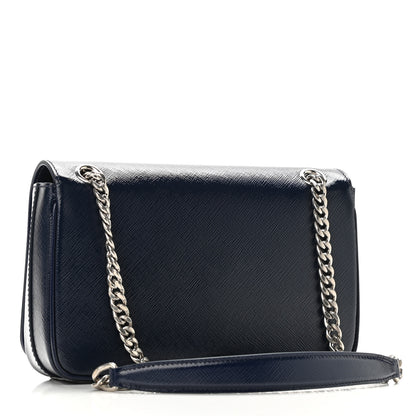 Prada Saffiano Vernice Flap Chain Crossbody Bag Royal 3 of 9