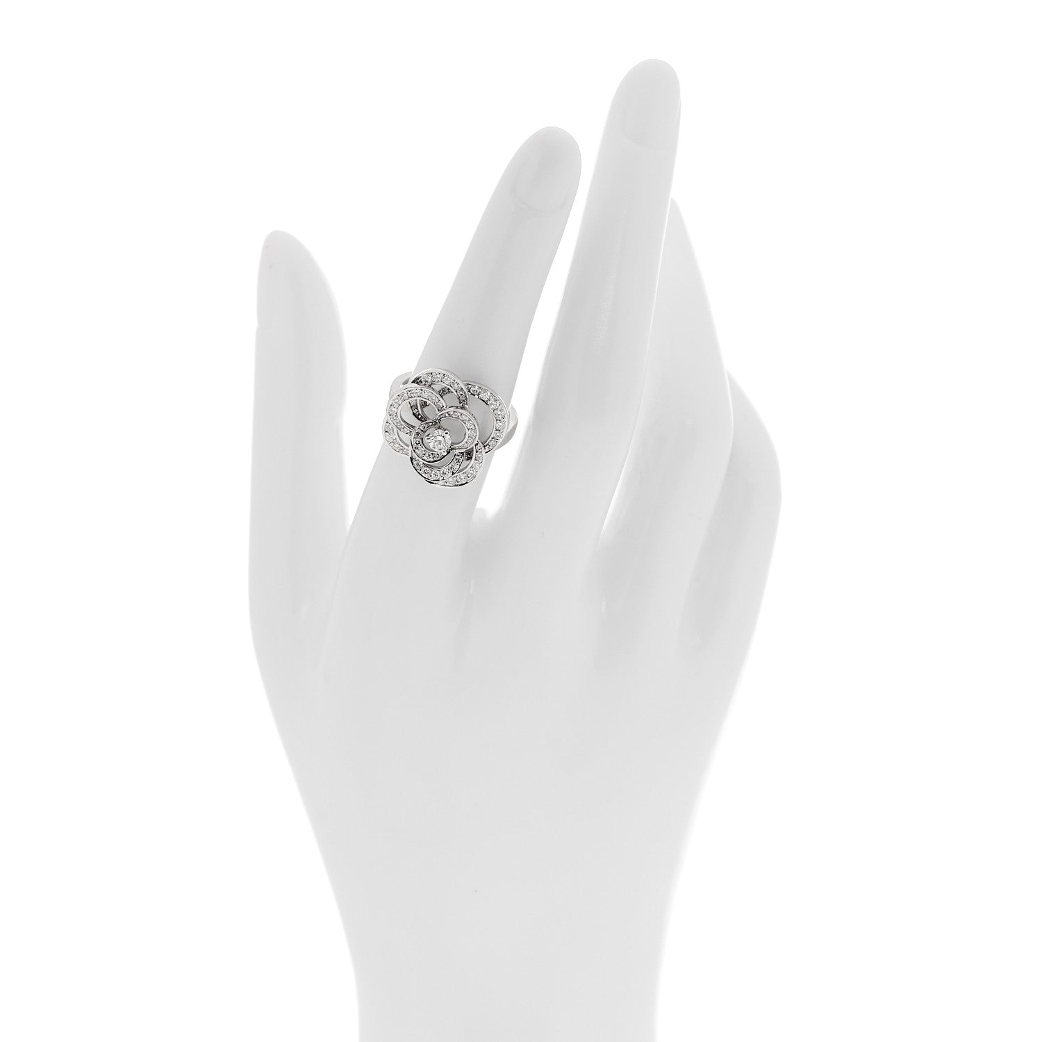 Chanel 18K White Gold Diamond Fil de Camelia Ring 52 6 2 of 4