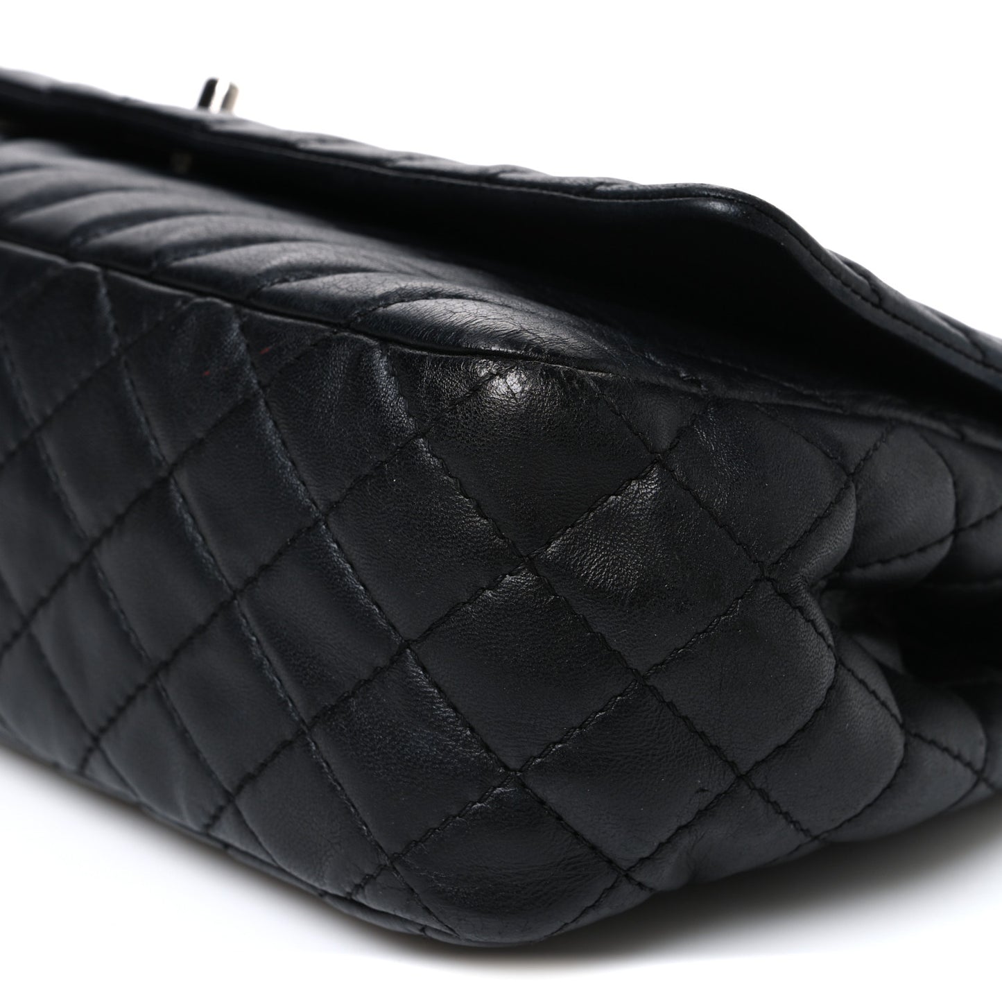 Lambskin Surpique Chevron Large Single Flap Black