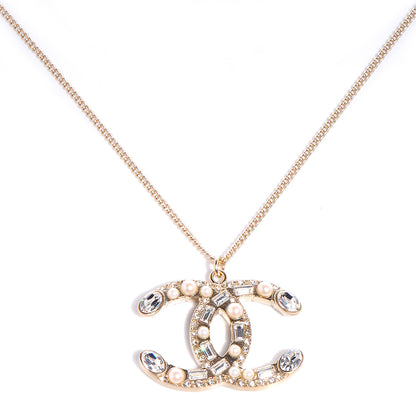Chanel Pearl Crystal Baguette CC Long Necklace Gold 1 of 5