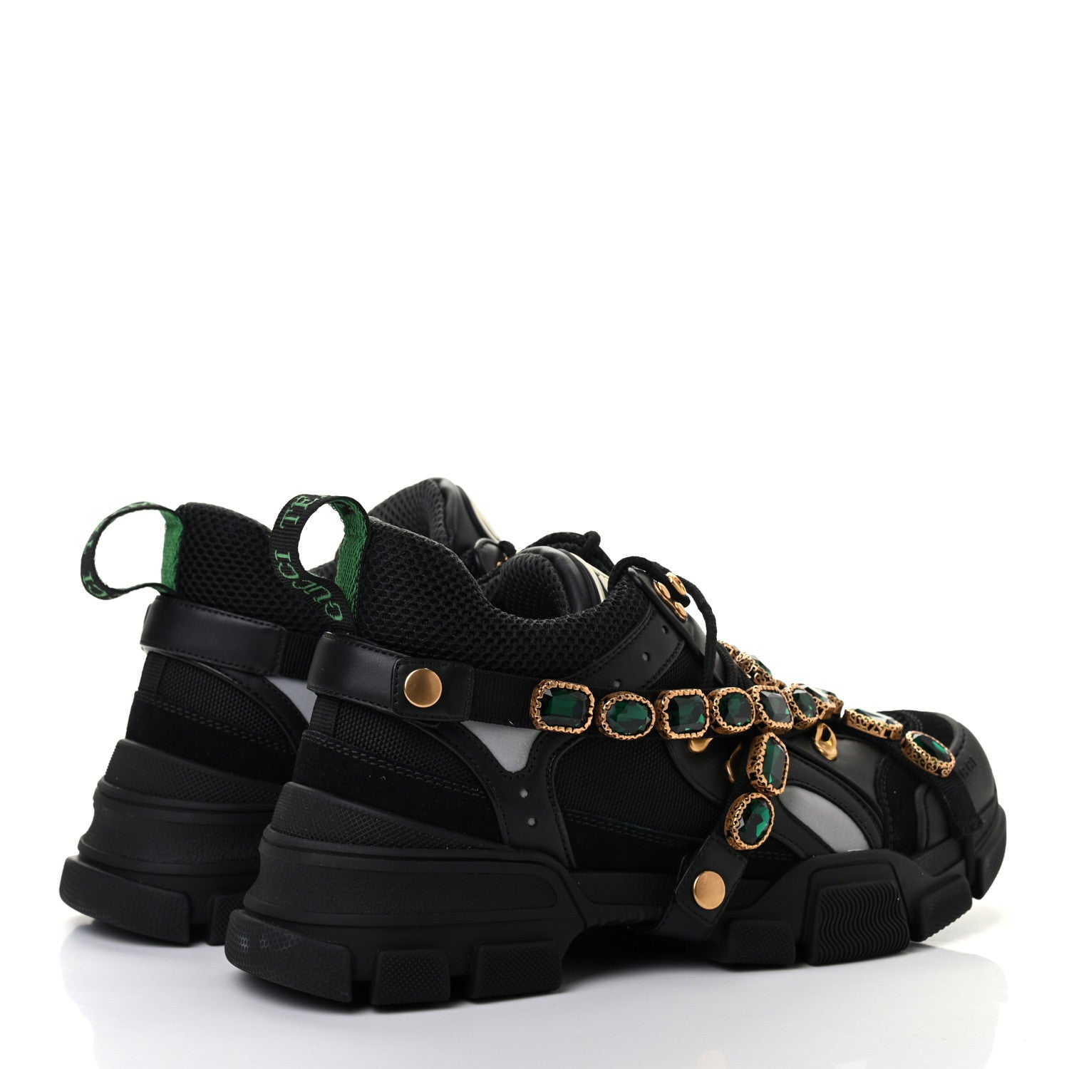 Gucci X SEGA Mesh Suede Calfskin Removable Crystals Womens Flashtrek Sneakers 41 Black Silver 4 of 7