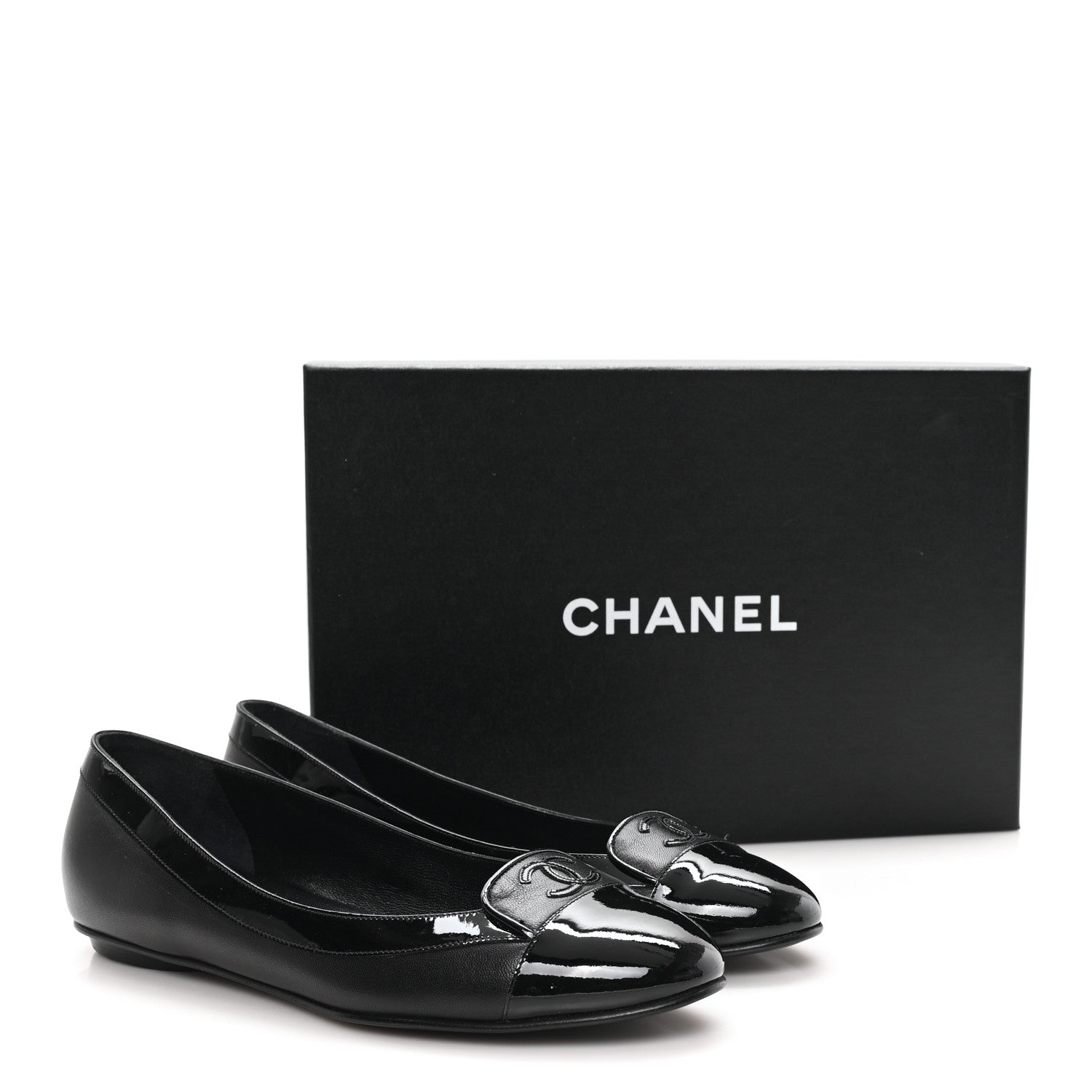 Chanel Calfskin Patent Cap Toe Ballerina Flats 38.5 Black 9 of 9