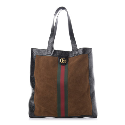 Gucci Suede Patent Web Large Ophidia Vertical Shopping Tote Nocciola Black 3 of 11