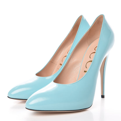 Gucci Regent Calfskin Crystal Removable Bow Elaisa Platform High Heel Pumps 40 New Aquamarine 4 of 10