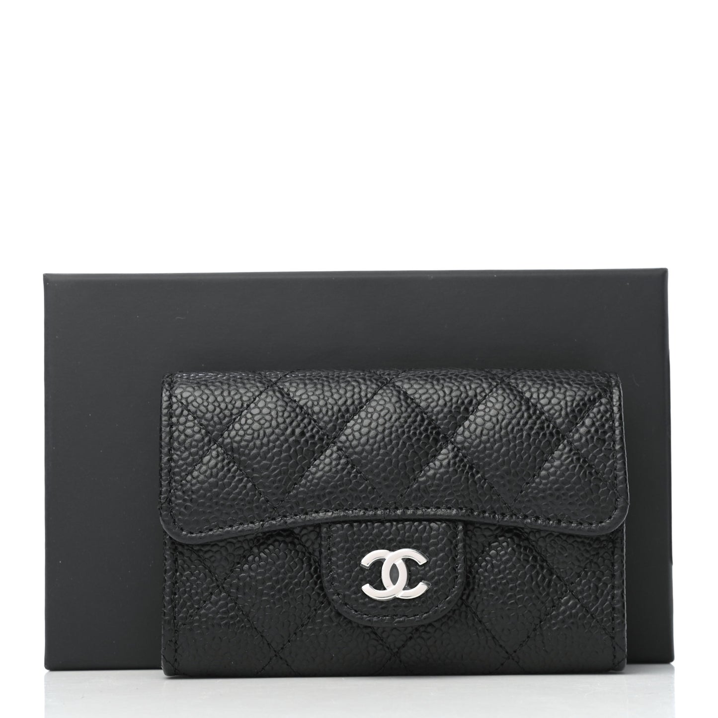 Caviar Quilted Flap Card Holder Black