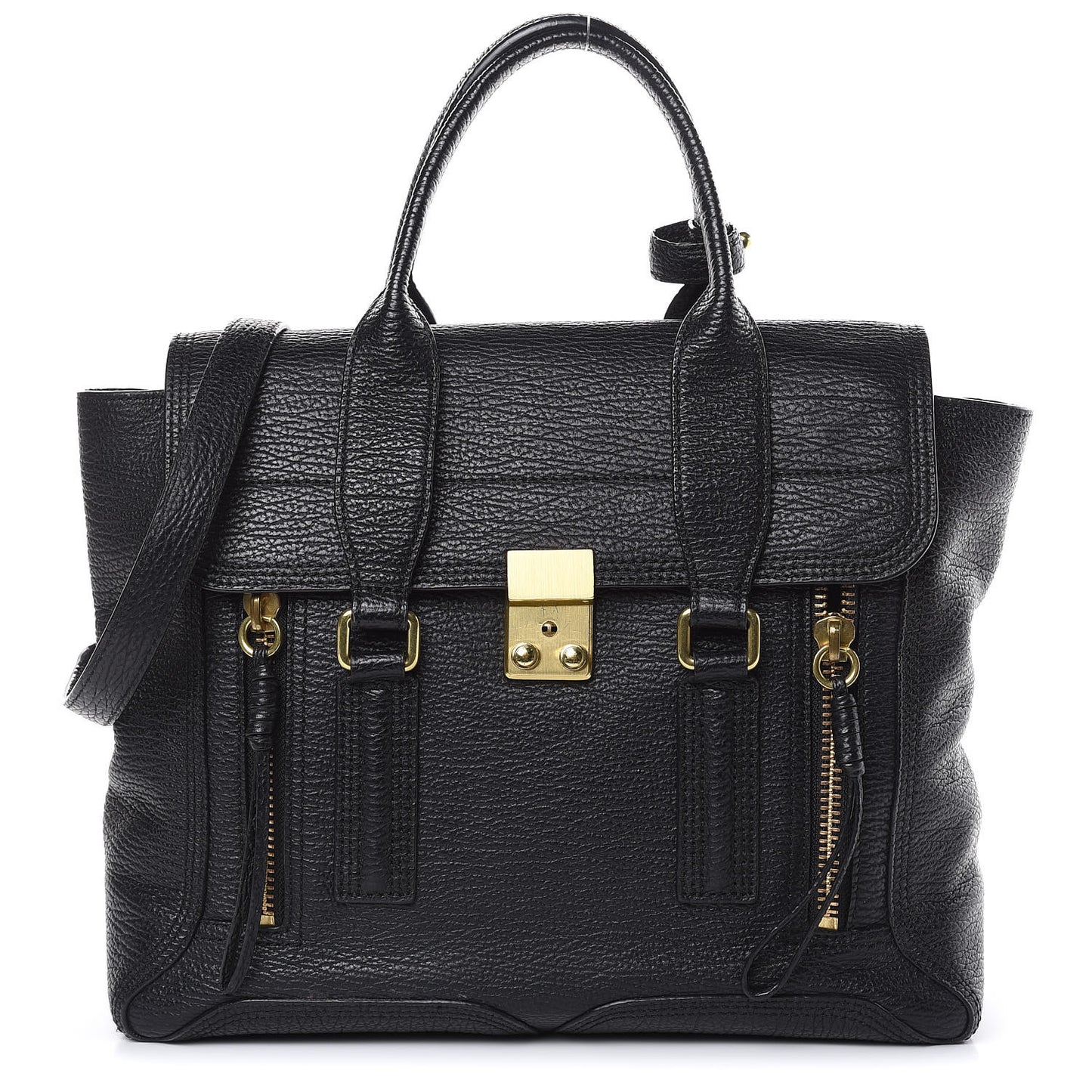 3.1 Textured Calfskin Medium Pashli Satchel Black