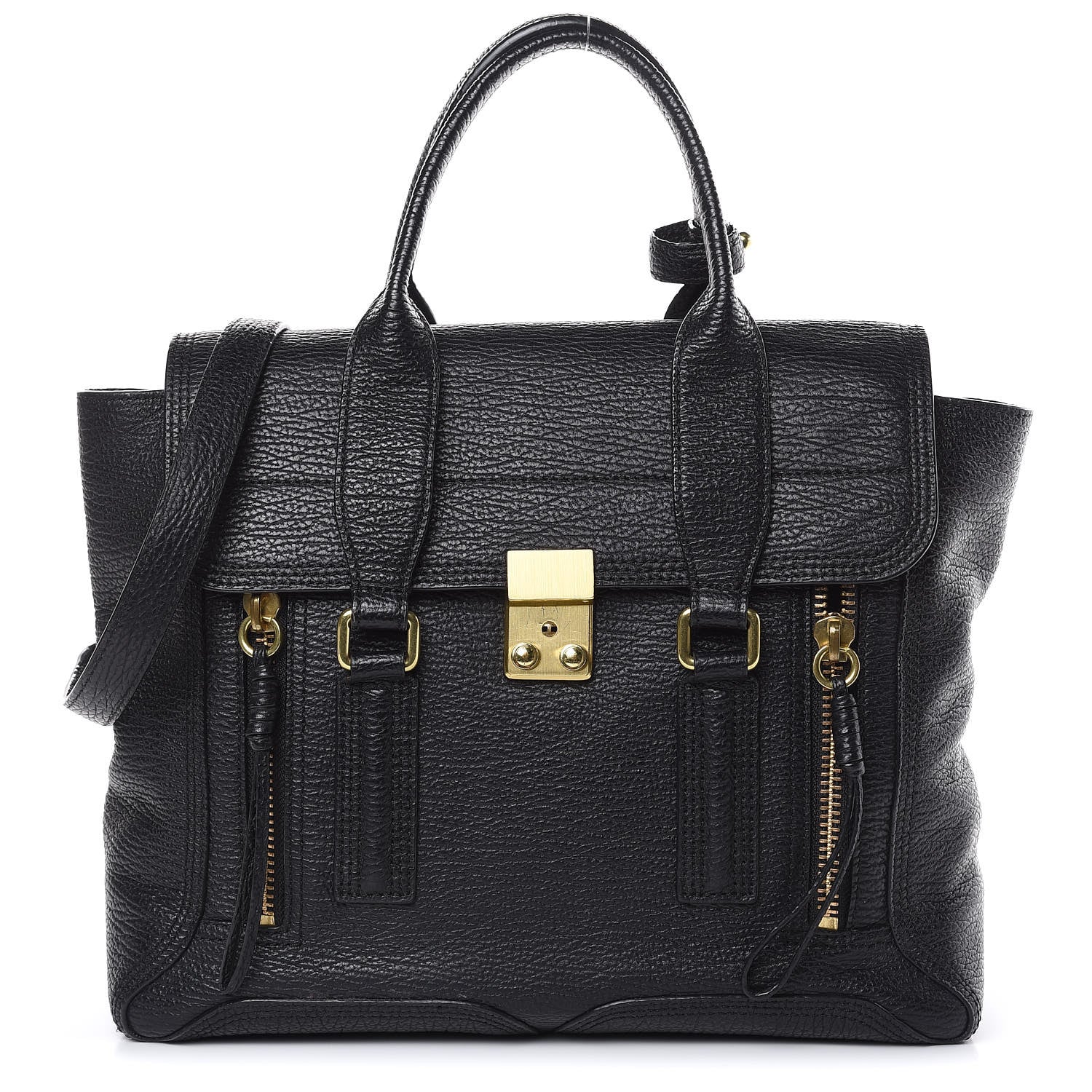 3.1 Phillip Lim 3.1 Textured Calfskin Medium Pashli Satchel Black 1 of 13
