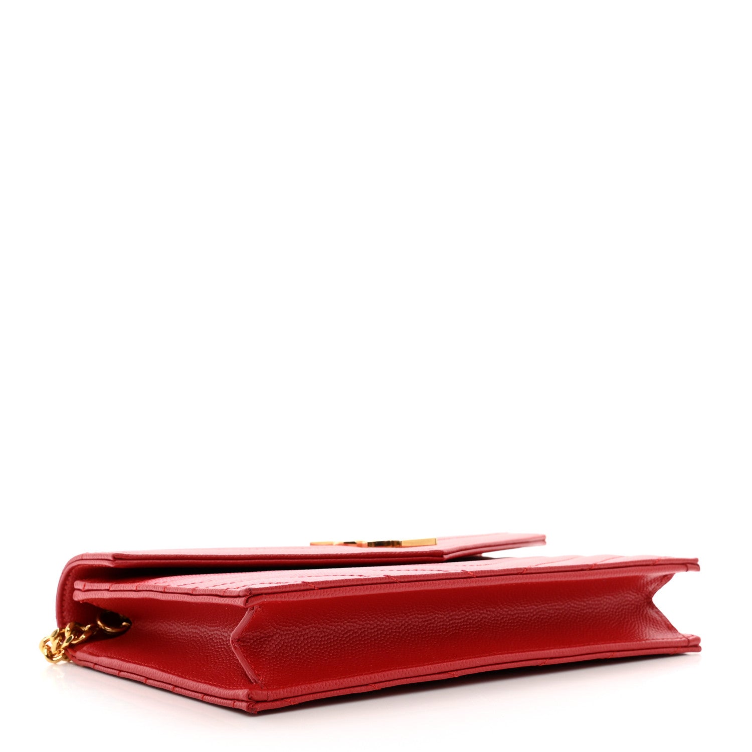 Saint Laurent Grain De Poudre Matelasse Chevron Monogram Envelope Chain Wallet New Red 4 of 11
