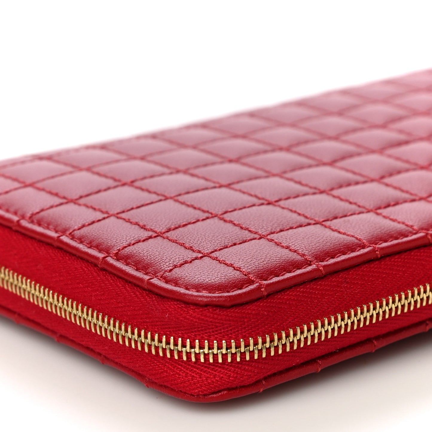Lambskin Quilted Large C Charm Zip Around Wallet Red