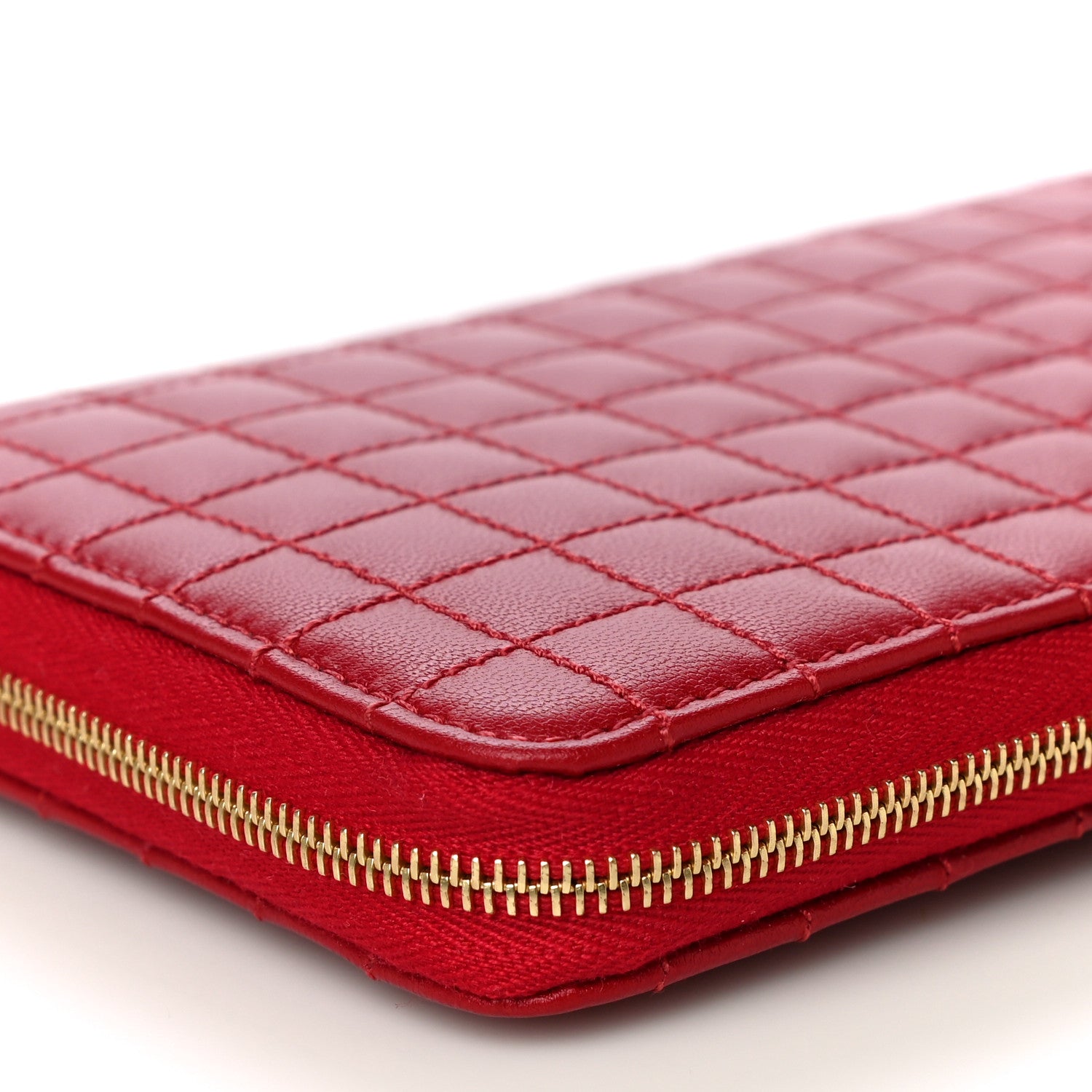 Celine Lambskin Quilted Large C Charm Zip Around Wallet Red 12 of 13
