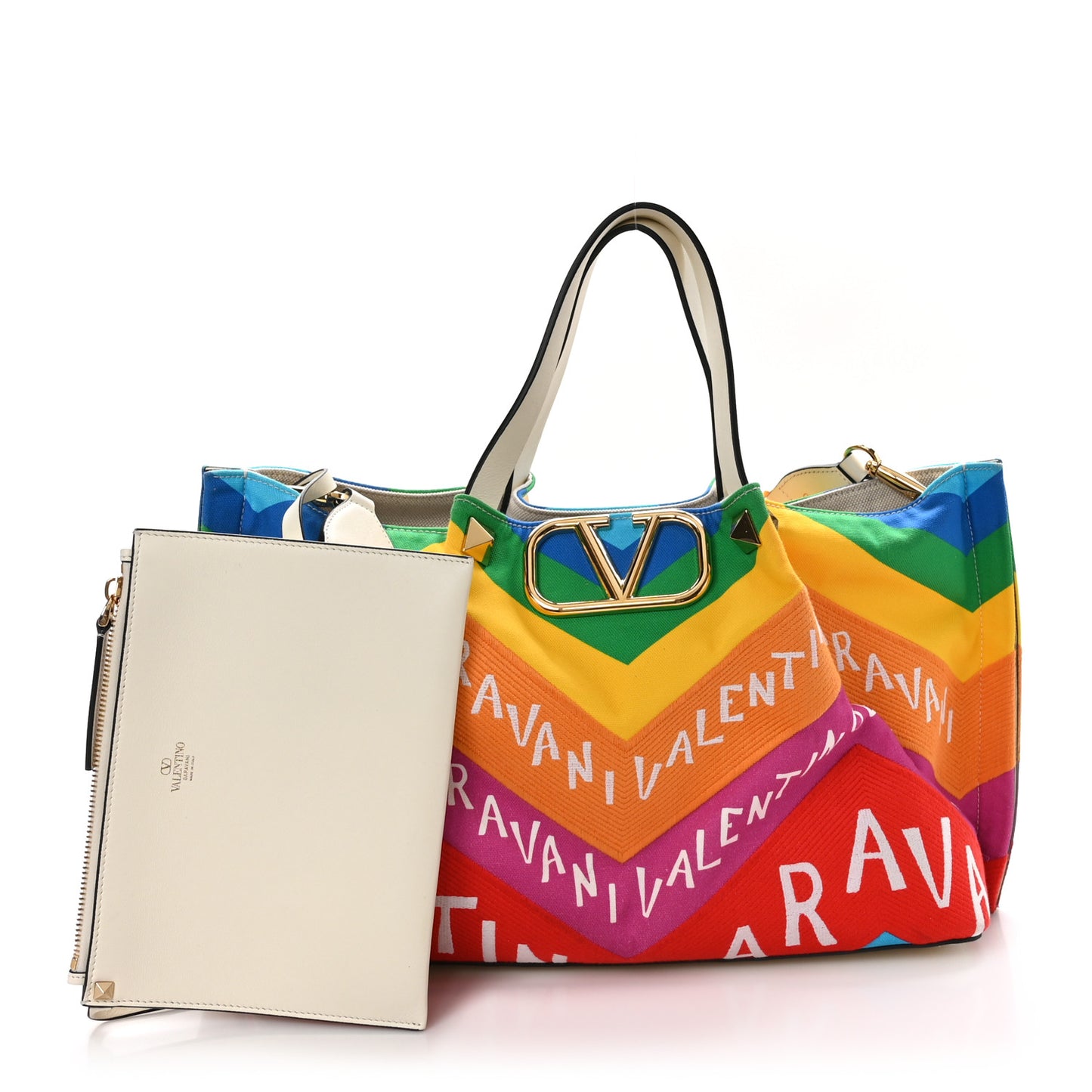 Canvas Chevron24 Embroidered Vlogo Medium Escape Shopping Bag Multicolor Ivory Beige
