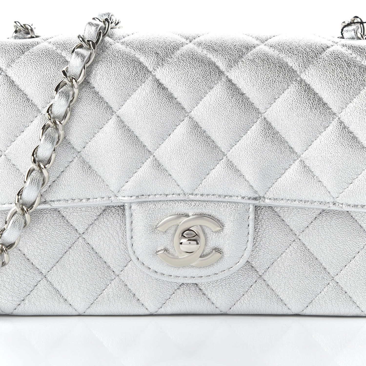 Chanel Metallic Lambskin Quilted Mini Rectangular Flap Silver 10 of 10