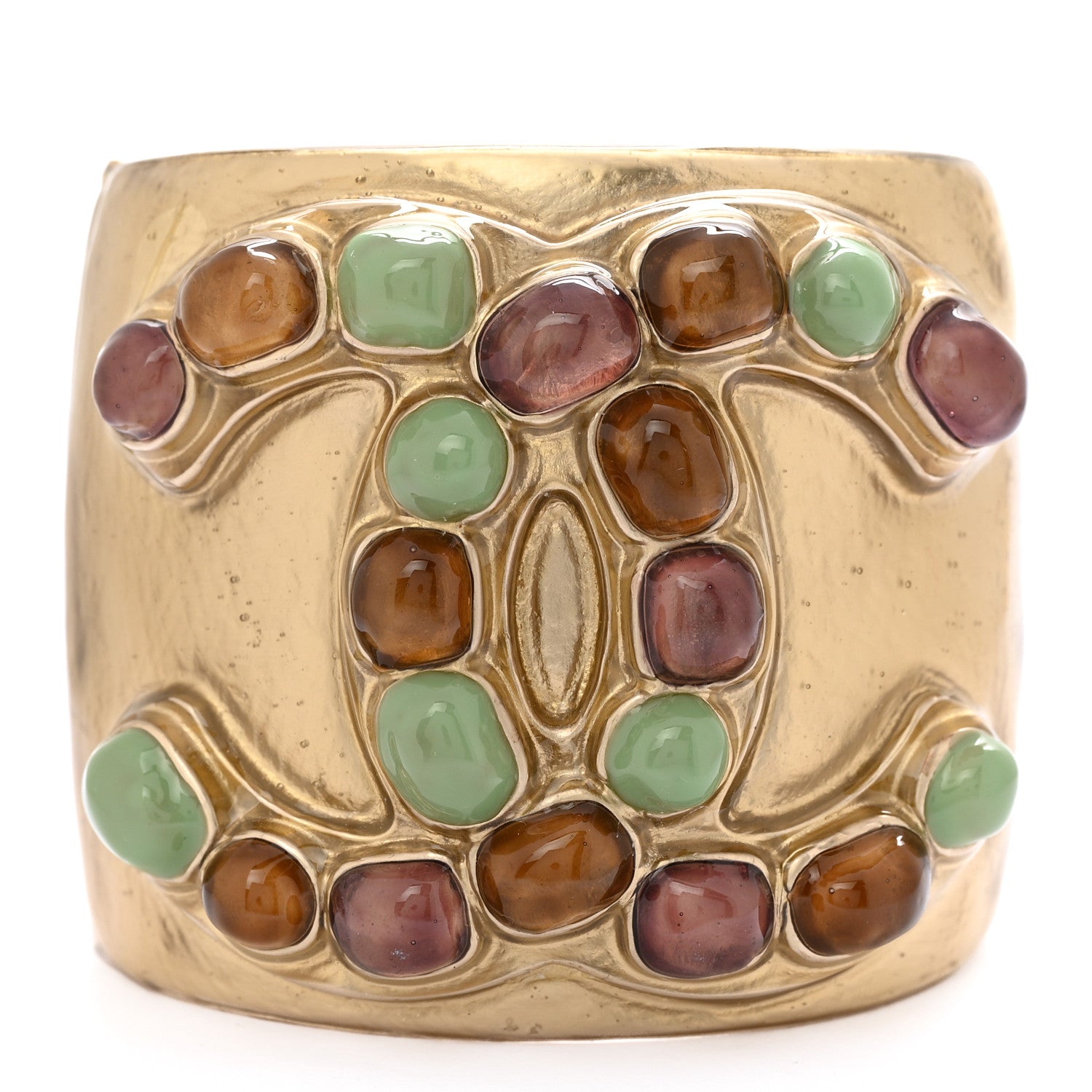 Chanel Metal Gripoix Poured Glass CC Cuff Gold Multicolor 1 of 6