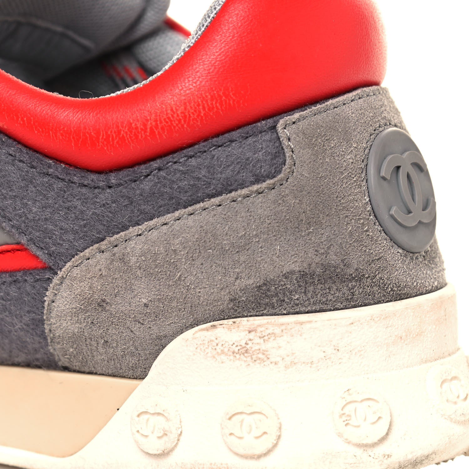 Chanel Wool Nylon Lambskin Suede Calfskin Womens Logo Sneakers 37.5 Grey Orange 8 of 9
