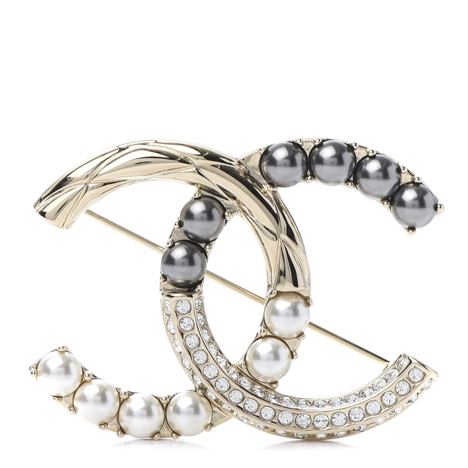 Chanel Pearl Crystal Bright Young Thing CC Brooch Gold 1 of 5