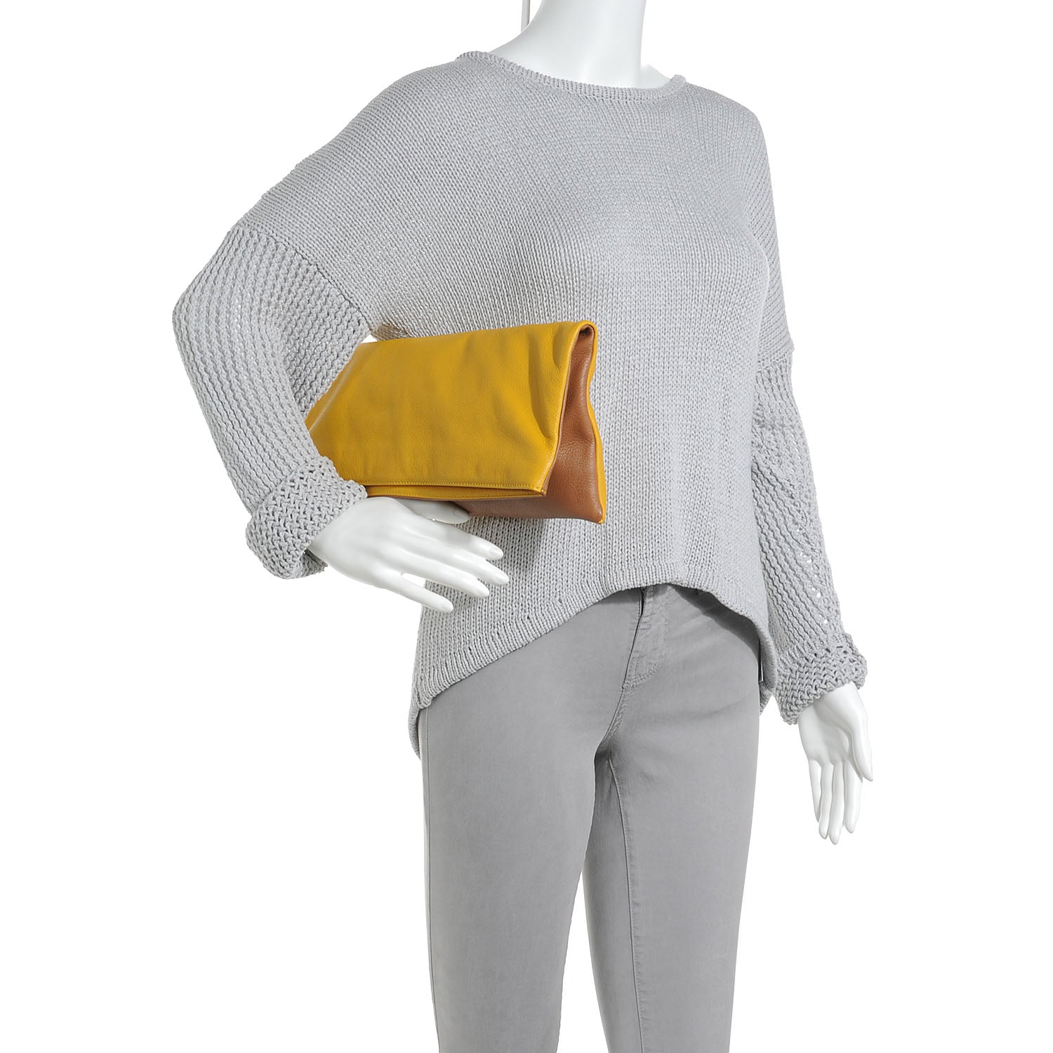 Fendi Grained Calfskin Large Chameleon Pouch Lemon 2 of 9