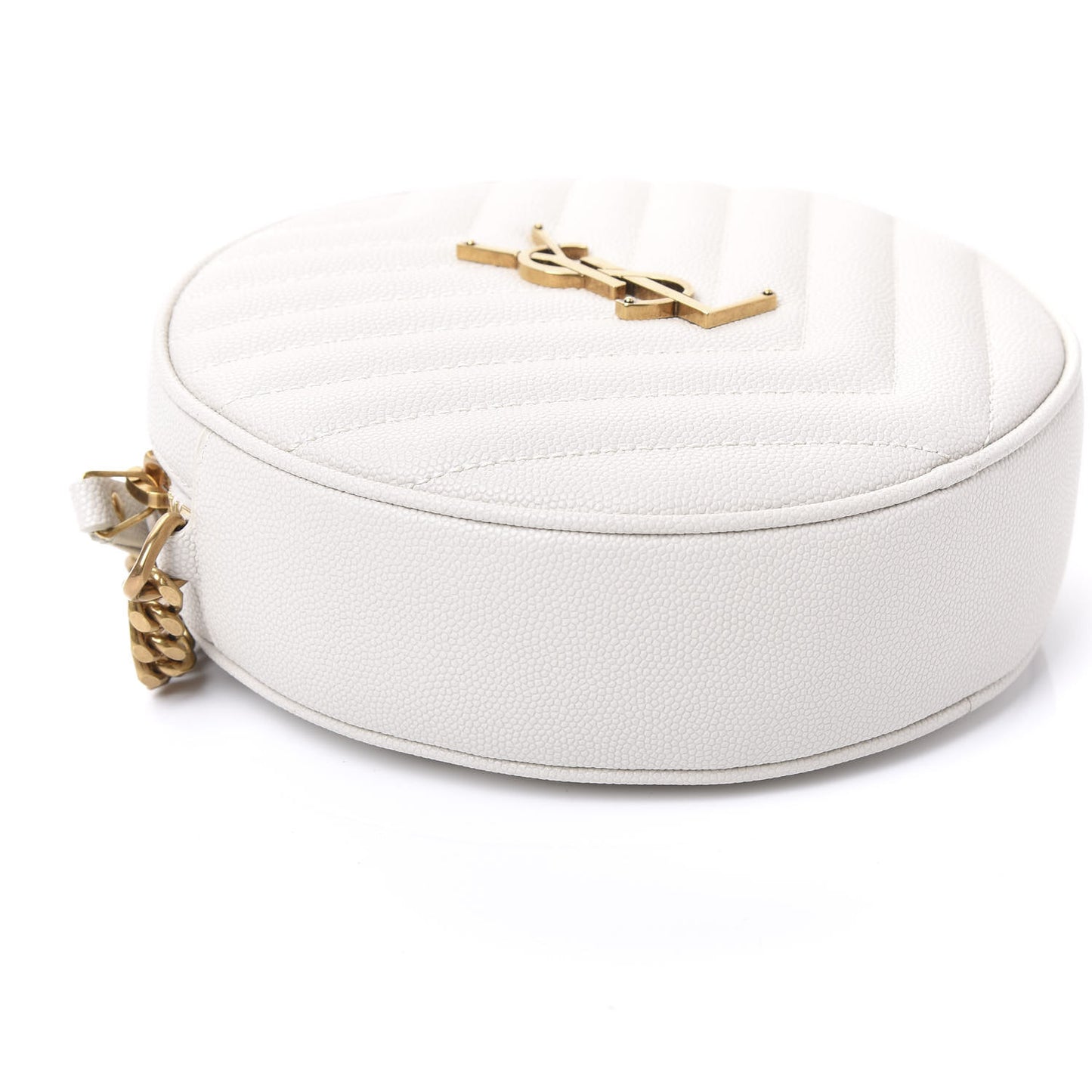 Grain De Poudre Matelasse Chevron Quilted Round Vinyle Camera Bag White