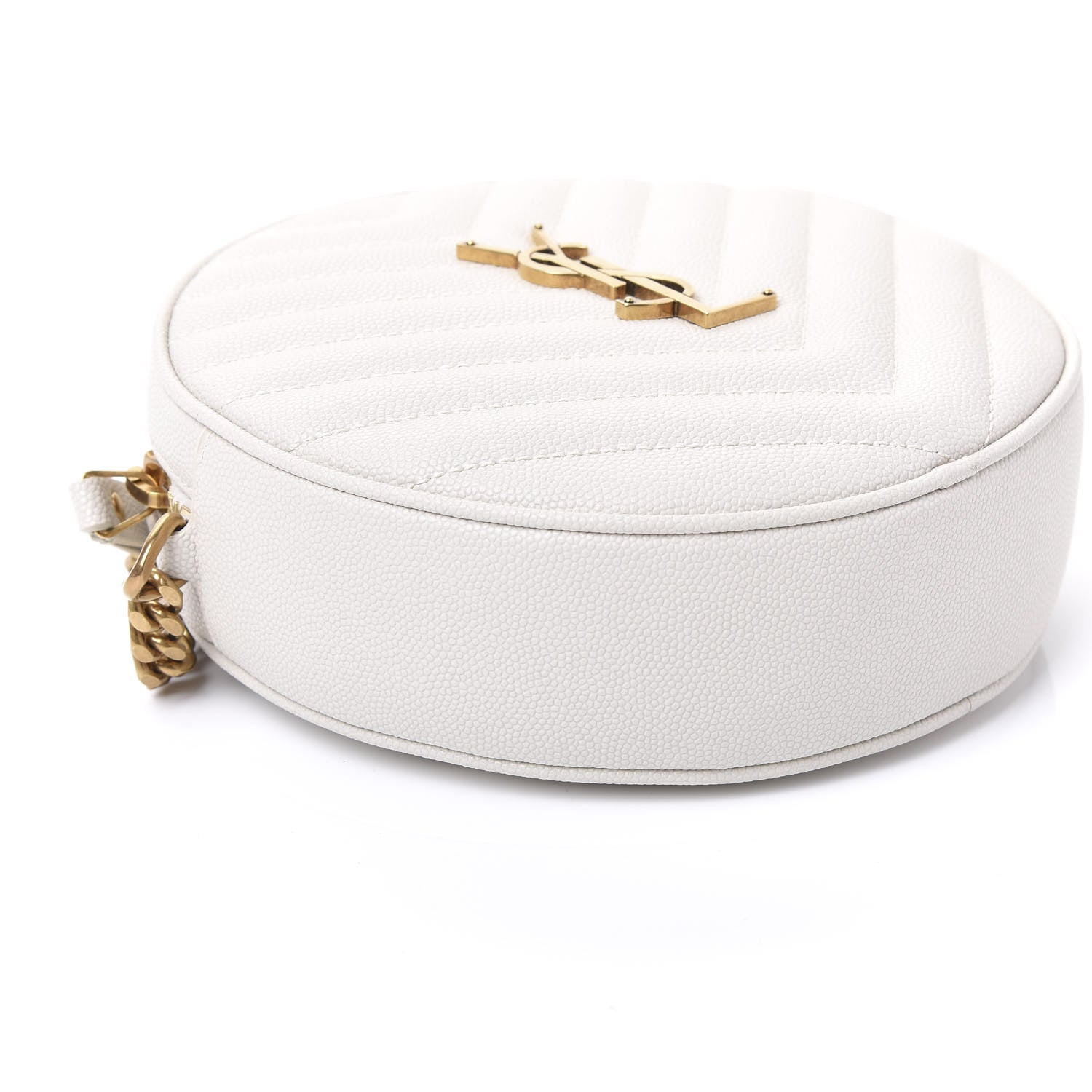 Saint Laurent Grain De Poudre Matelasse Chevron Quilted Round Vinyle Camera Bag White 5 of 9