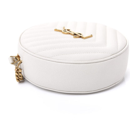 Saint Laurent Grain De Poudre Matelasse Chevron Quilted Round Vinyle Camera Bag White 5 of 9