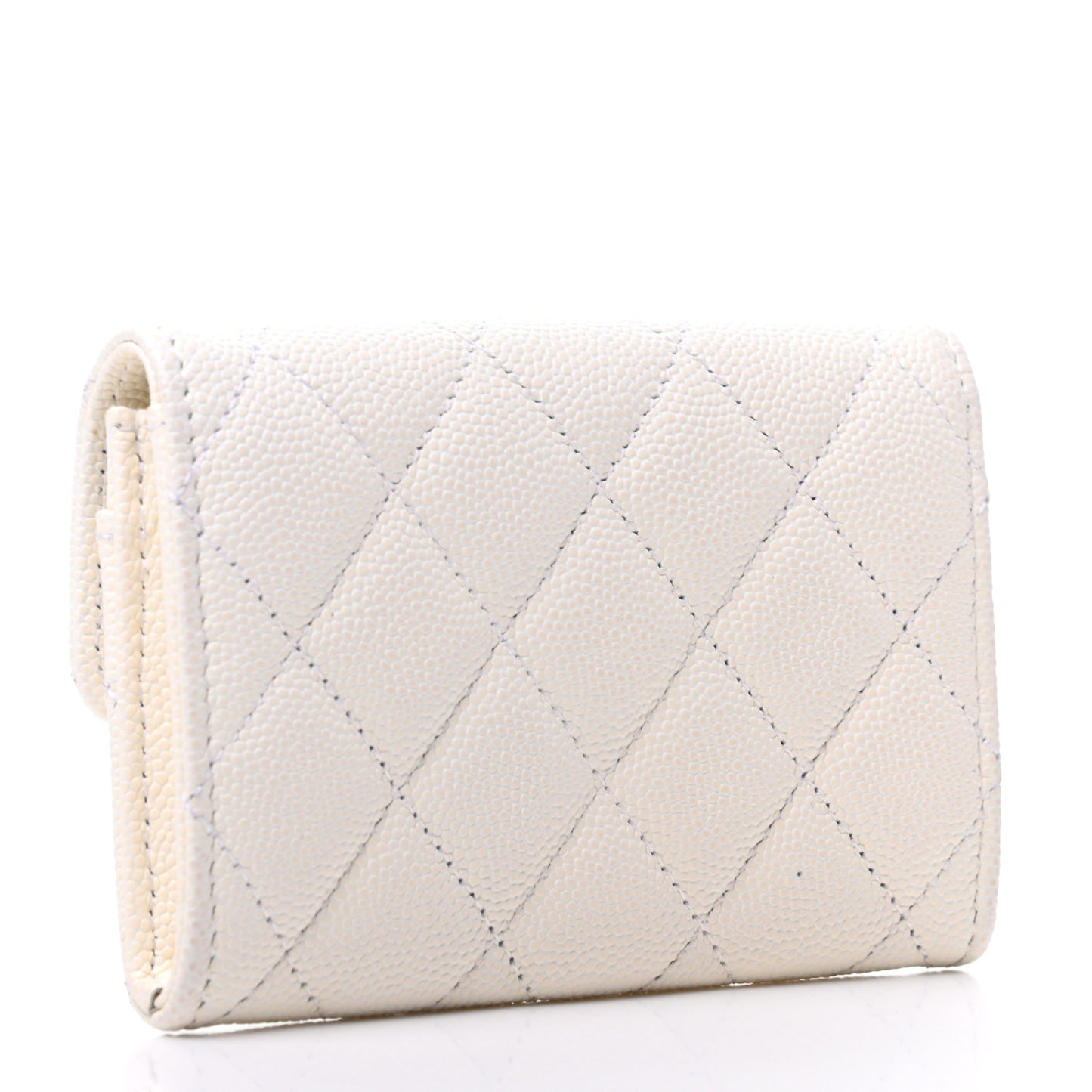 Caviar Quilted Flap Card Holder Wallet White