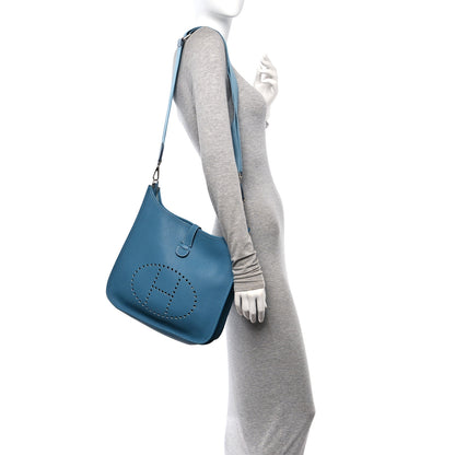Hermes Taurillon Clemence Evelyne III GM Blue Jean 2 of 11