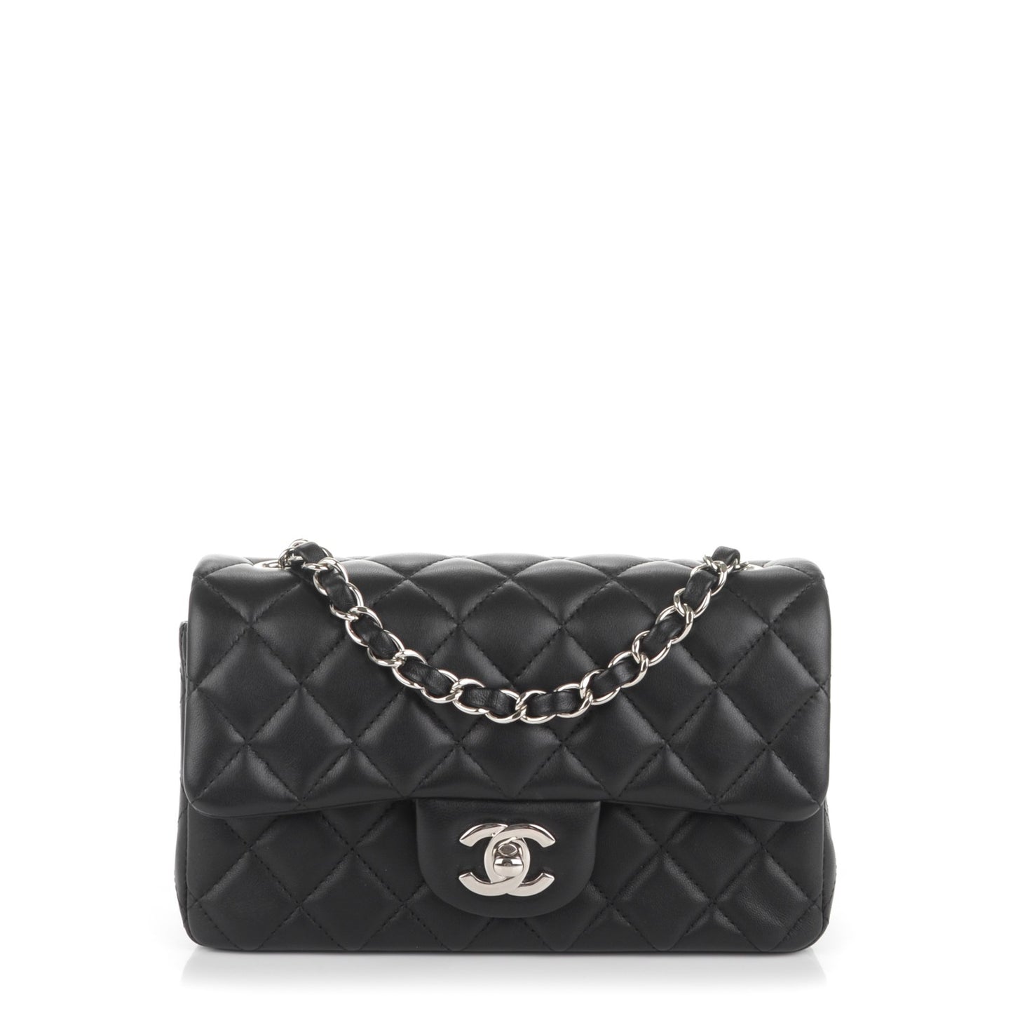 Lambskin Quilted Mini Rectangular Flap Black