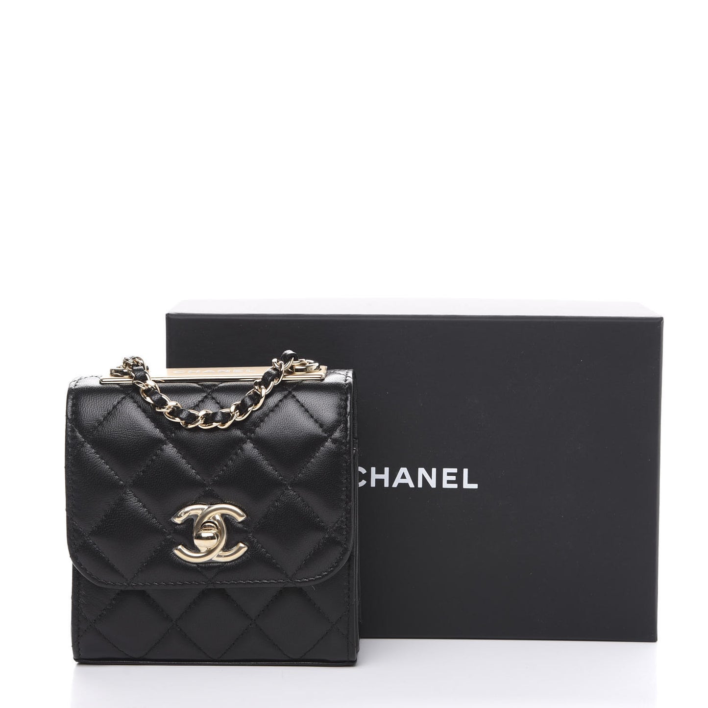 Lambskin Quilted Mini Trendy CC Chain Wallet Black