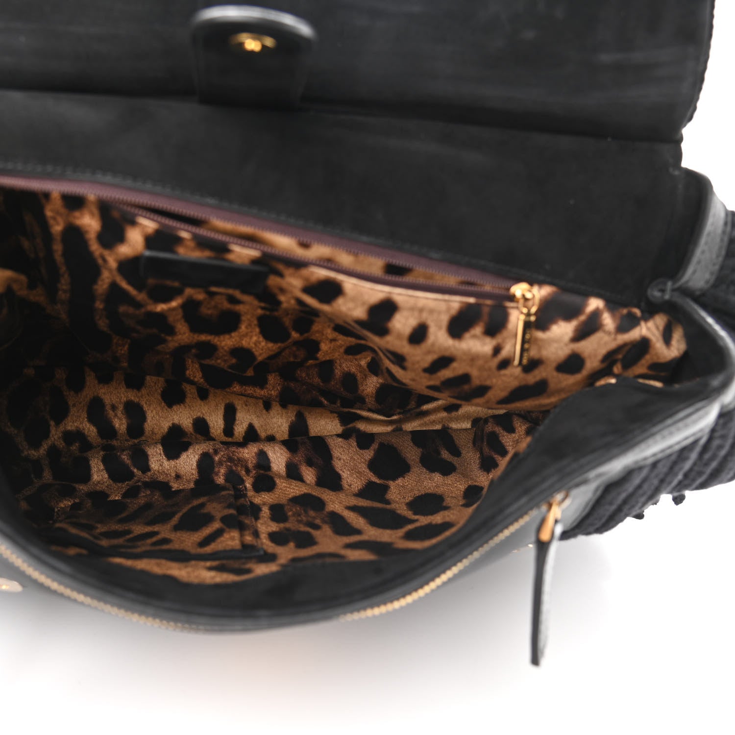 Dolce & Gabbana Calfskin Floral Knit Miss Sicily Satchel Black 5 of 13