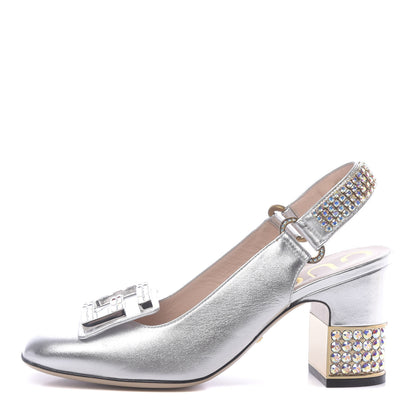 Gucci Metallic Nappa Crystal Square G Madelyn Slingbacks 36 Silver 1 of 11