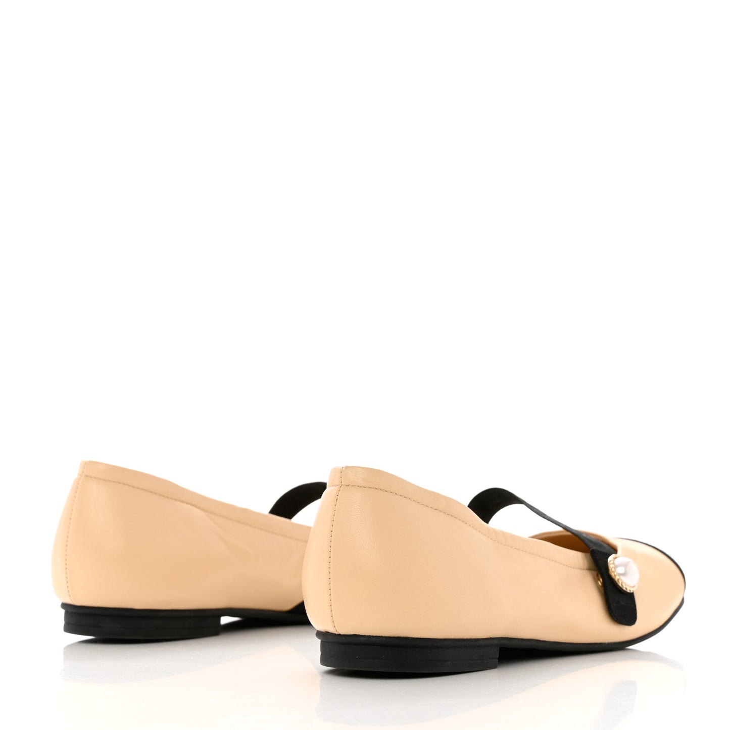 Lambskin Grosgrain Pearl Cap Toe Ballerina Flats 40 Beige Black
